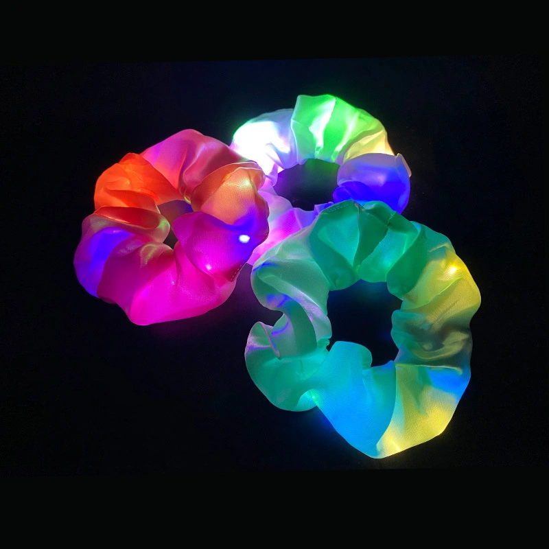 Kids Baby Girls LED Luminous Scrunchies Hairband Ponytail Holder Glow Headwear Elastic Hair Bands Solid Color Hair Accessories