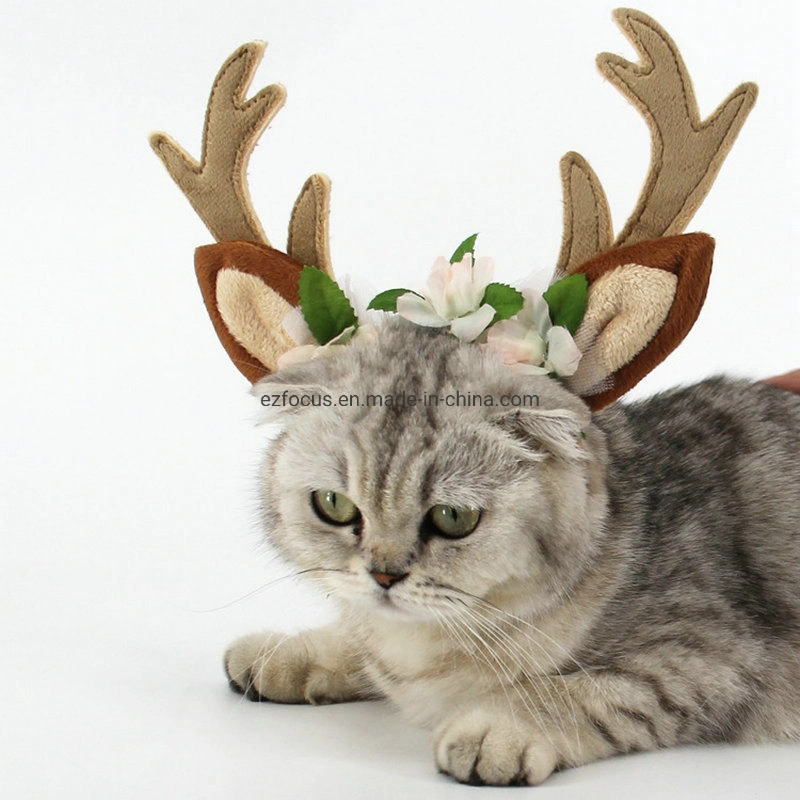 Dog Elk Antler Reindeer Hat Cap Dog Cat Pet Christmas Costume Outfits Small Big Dog Hat Headwear Hair Grooming Accessories Wbb12536