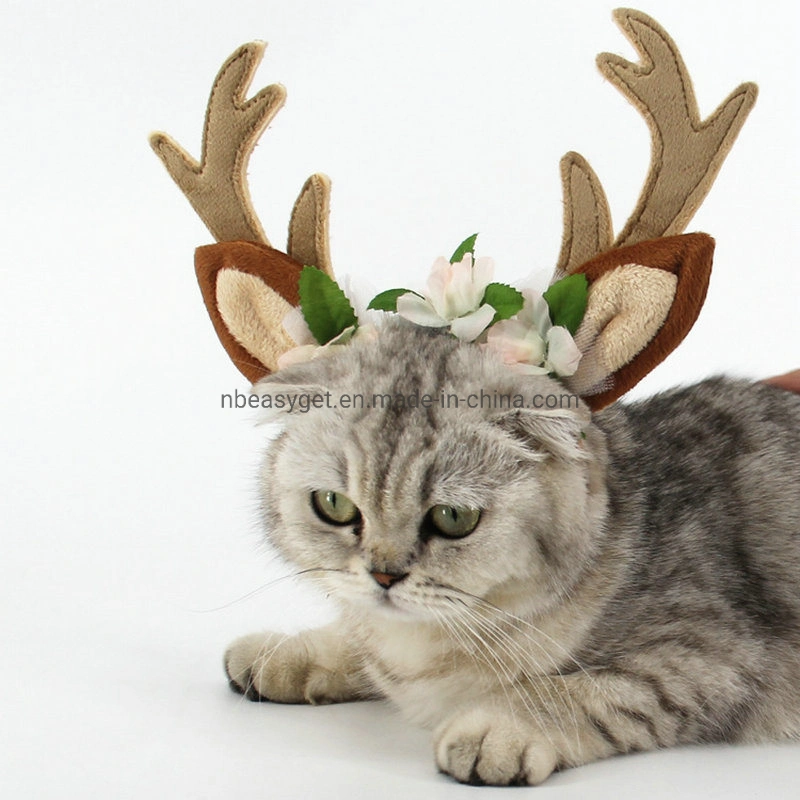Dog Elk Antler Reindeer Hat Cap Dog Cat Pet Christmas Costume Outfits Small Big Dog Hat Headwear Hair Grooming Accessories Esg12536