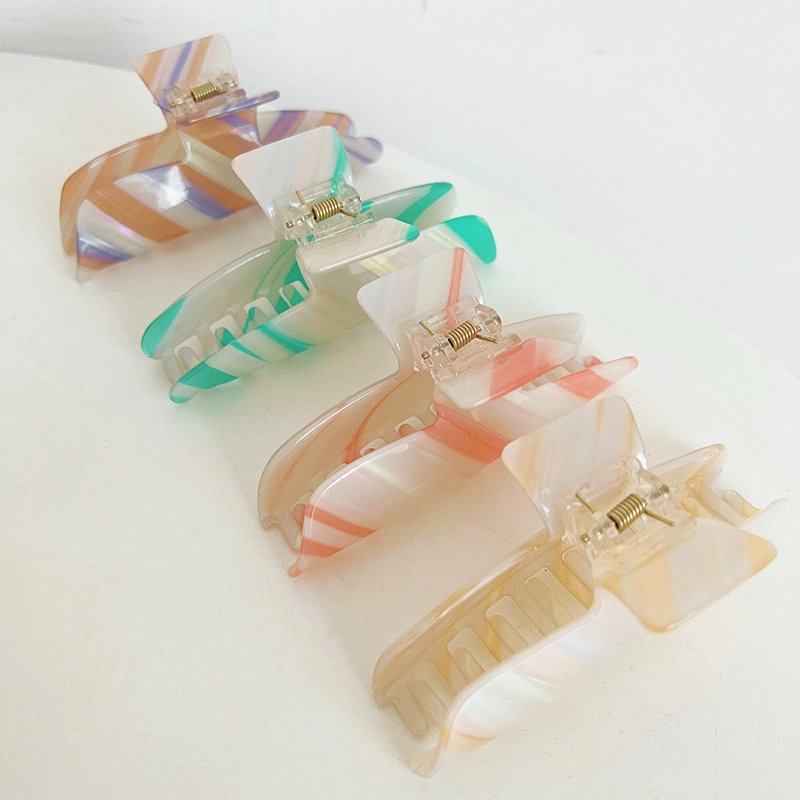 Fashionable Fresh and Lovely Colorful Striped Acetate Hair Claw