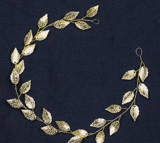 Bridal Wedding Gold Leaf Hair Vines Headband Headpice. Bridal Hair Accessories
