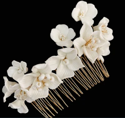 Rose Gold Clay Flower Hair Comb Hair Vines Headpiece. Wedding Bridal Crystal Pearl Hair Comb Hair Accessories