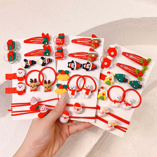 12PCS Christmas Hair Rings Clips Ornaments Xmas Gifts Red Accessories