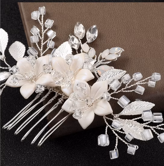 Clay Flower Hair Comb. Bridal Wedding Leaf Flower Hair Comb Hair Accessories
