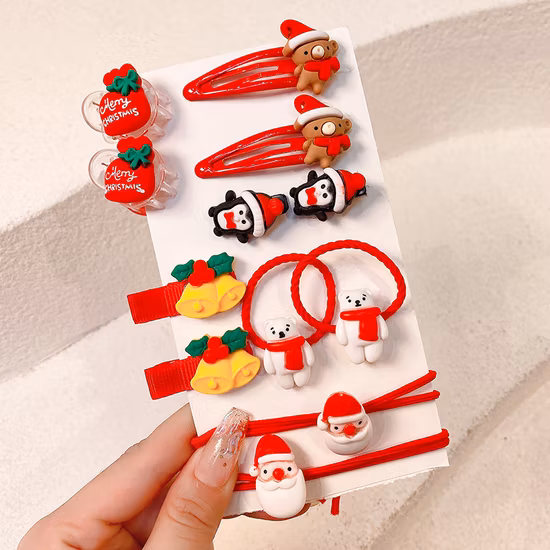 12PCS Christmas Hair Rings Clips Ornaments Xmas Gifts Red Accessories